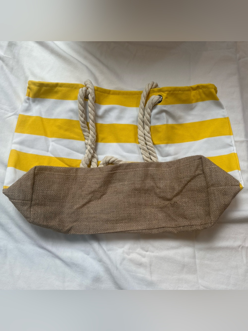 Yellow & White Stripe Rope-Handle Beach Tote